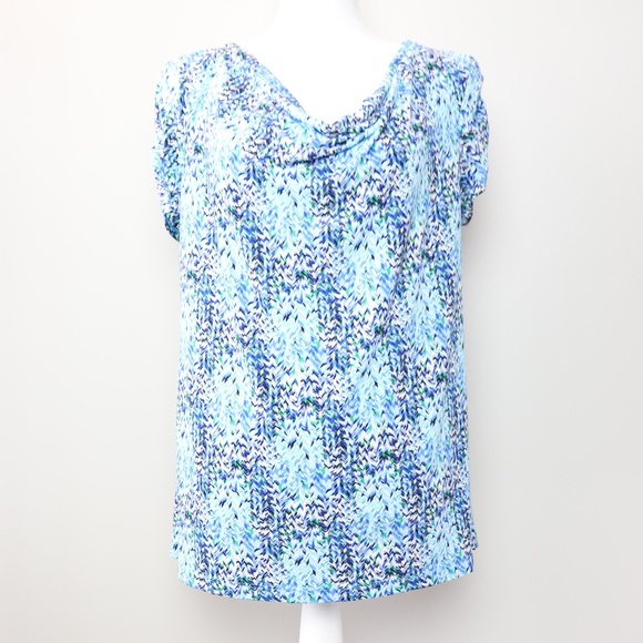 Tahari Tops - Tahari Blue Chevron Cowl Neck Cap Sleeve Blouse